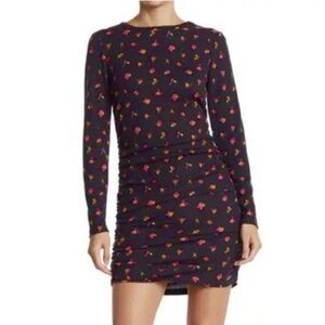 🌺ABOUND Black Bodycon Dress/floral/ ribbed/ long sleeve size XS /casual dress🖤